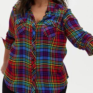 RAINBOW PLAID TWILL BUTTON UP SHIRT